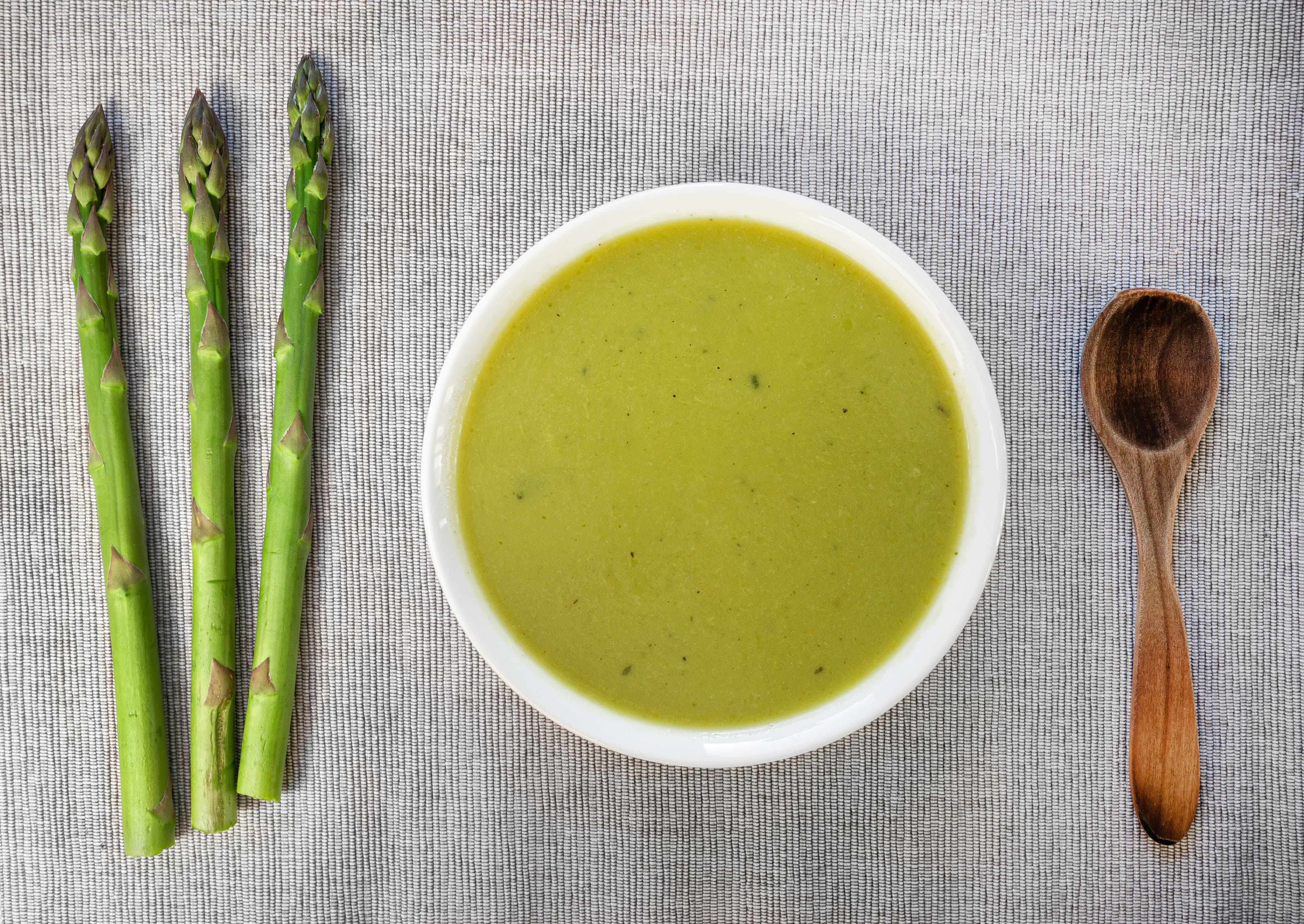 Soup, cream of asparagus, canned, prepared with equal volume water